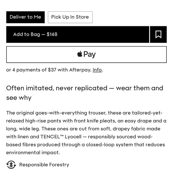 NWOT Aritzia Wilfred The Effortless Pant Linen - Natural Ecru - Size 10 Tall - Picture 6 of 7